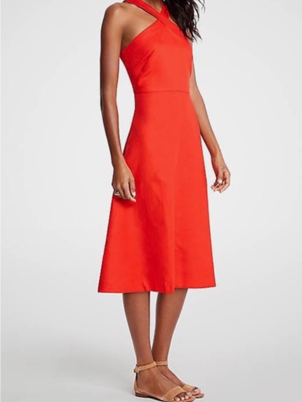 Ann Taylor Linen Cross-Back Midi Dress